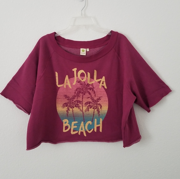 avocado Tops - Avocado Cropped Raw Edge Maroon Sweatshirt